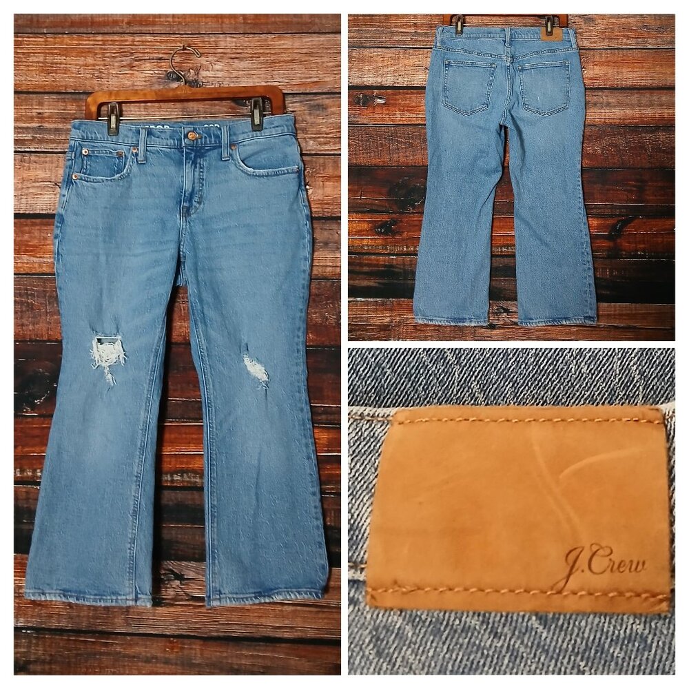 J Crew Jeans 29 Petite Demi Boot Crop Distressed Blue Denim